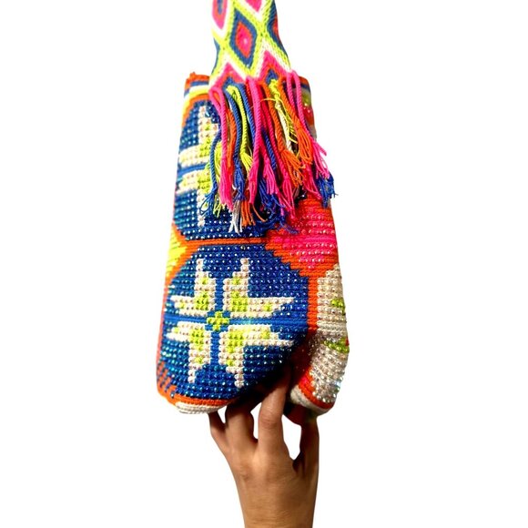 WAYUU Handmade Crochet Beaded Crossbody Bag Multicolor Tasseled Bohemian Hippie - Picture 5 of 15